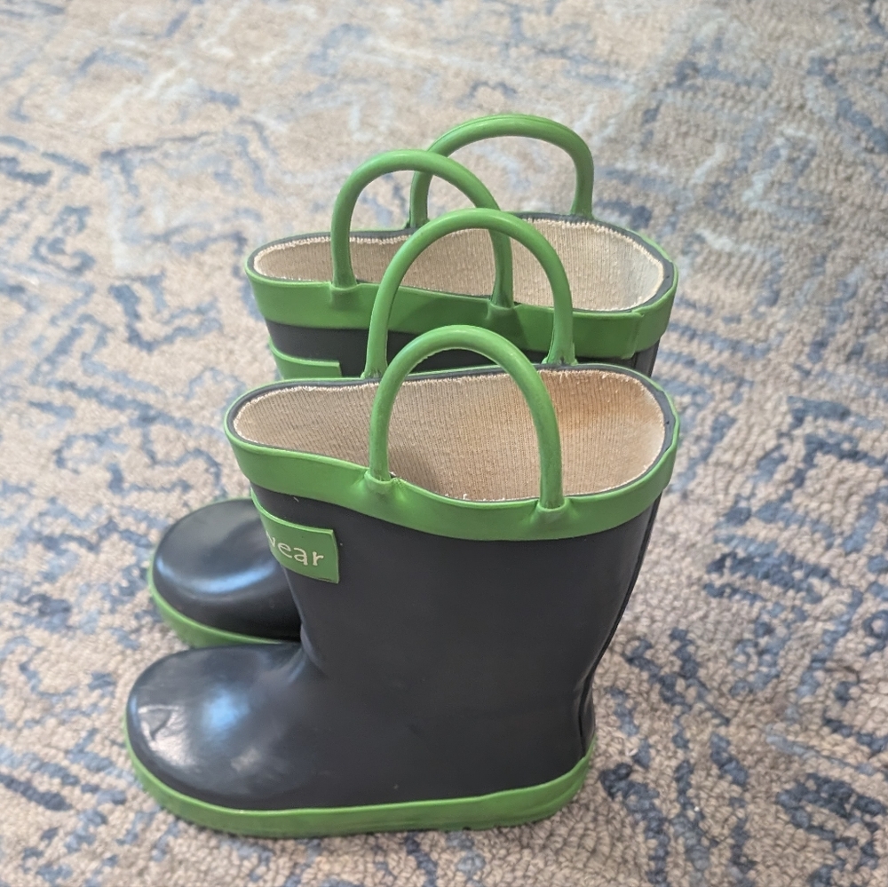 Kids Black and Green Rain Boots